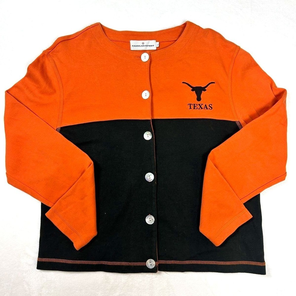 Vintage Y2K Castles Sport Women's Texas Longhorns Orange Black Cardigan Sz L